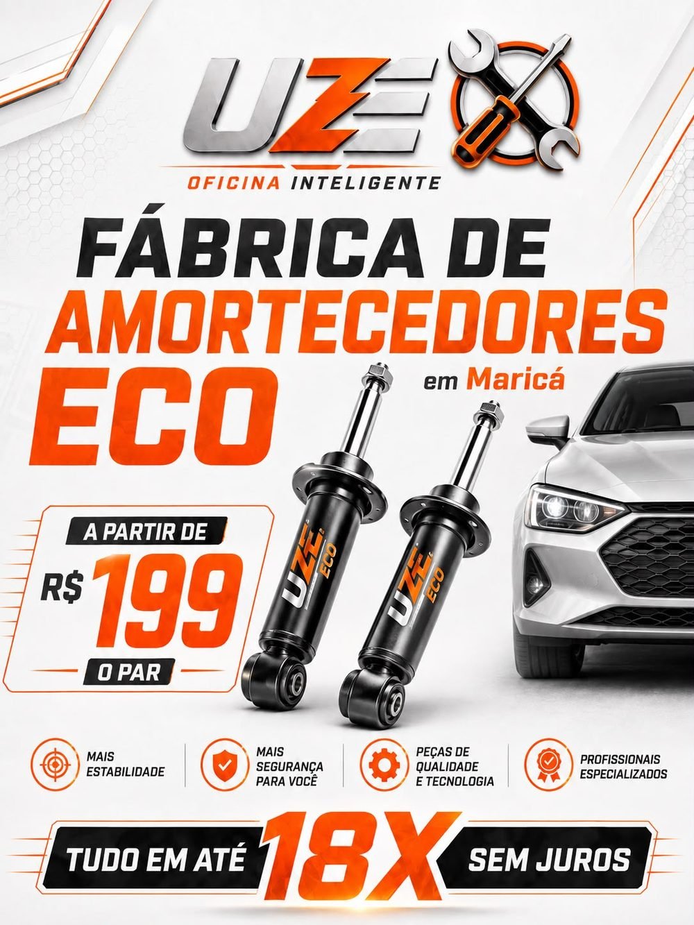 Fábrica de amortecedores ECO em Maricá — a partir de R$ 199 o par. Parcelamos em até 18x sem juros